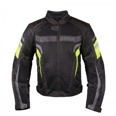 Мотокуртка мужская RUSH, текстильная, чвет Черный/Серый/Желтый, с защитой